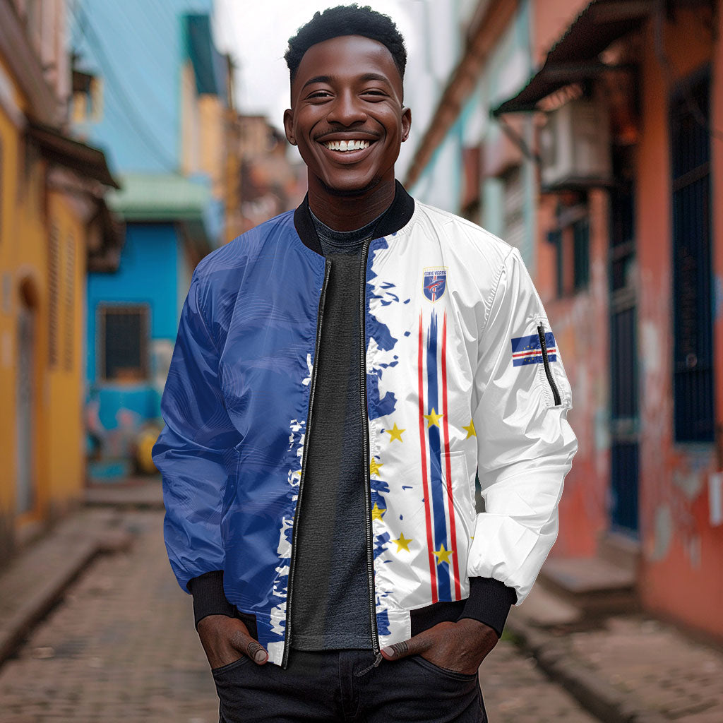 Personalized Cabo Verde 2026 Football Sleeve Zip Bomber Jacket Crioulos Make History