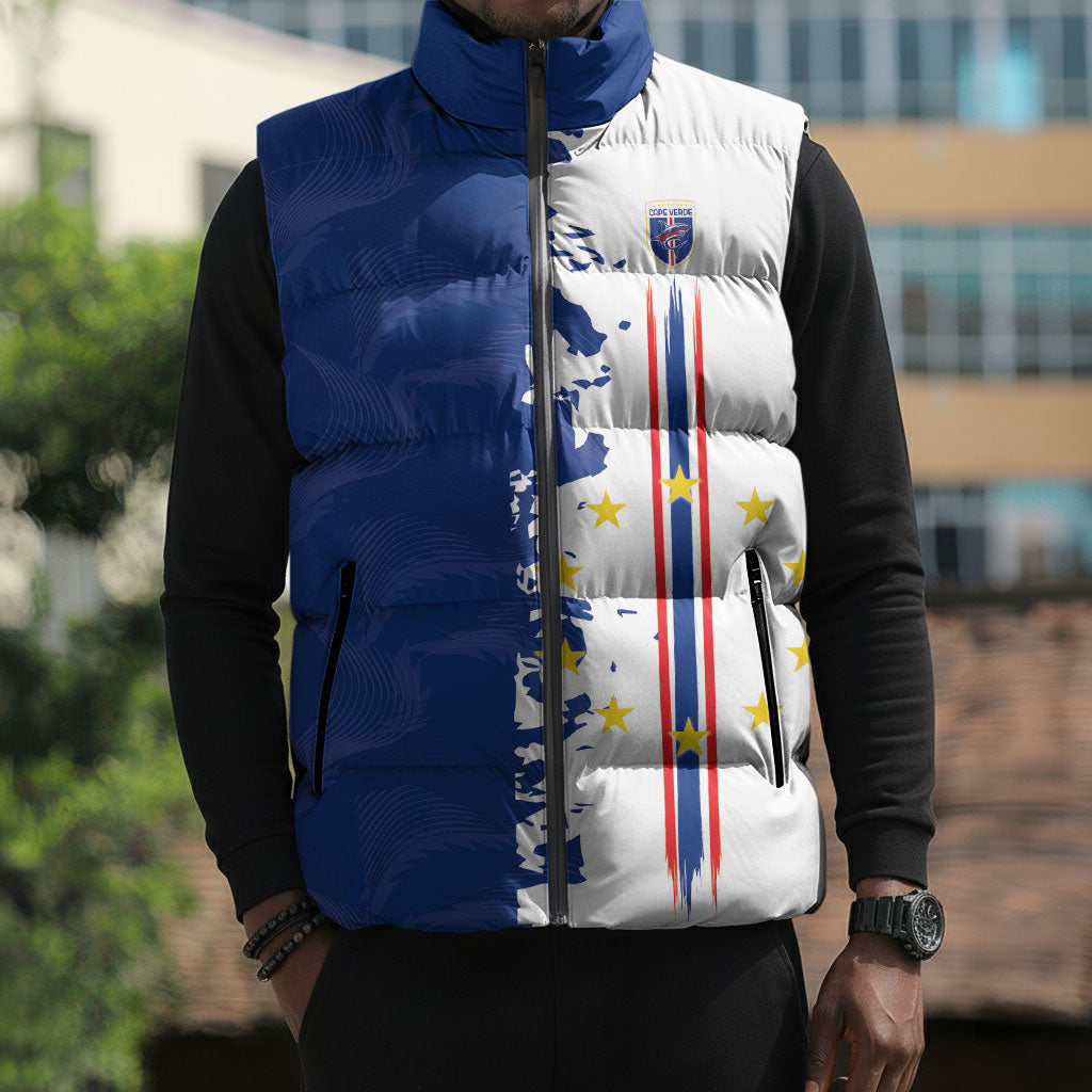 Personalized Cabo Verde 2026 Football Sleeveless Puffer Jacket Crioulos Make History