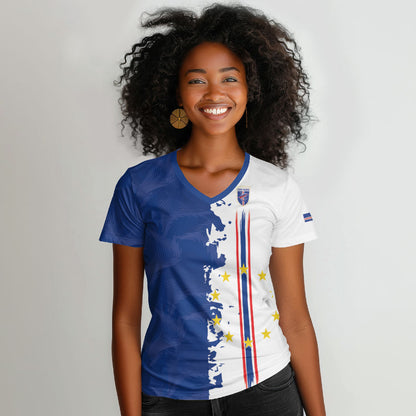 Personalized Cabo Verde 2026 Football Women V-Neck T-Shirt Crioulos Make History