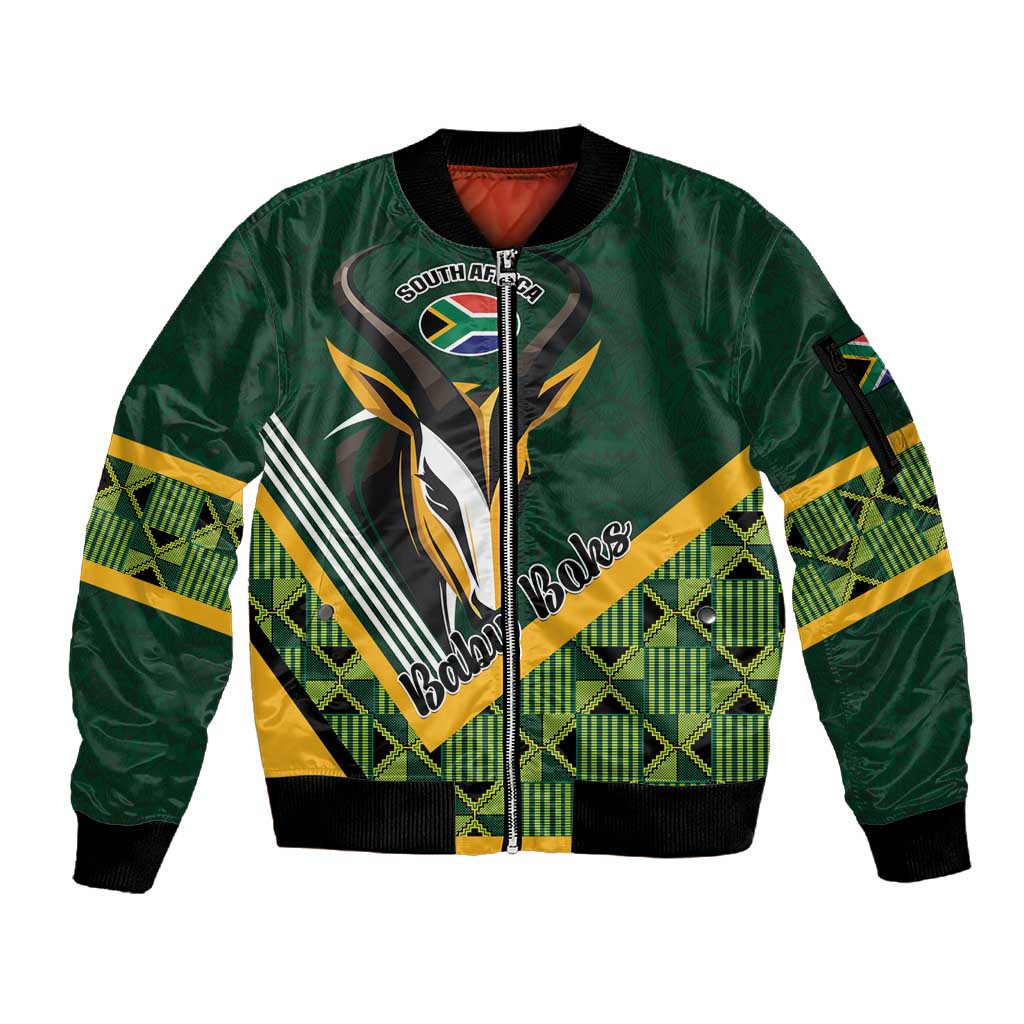 Custom Rugby South Africa Sleeve Zip Bomber Jacket Baby Boks Go Champions