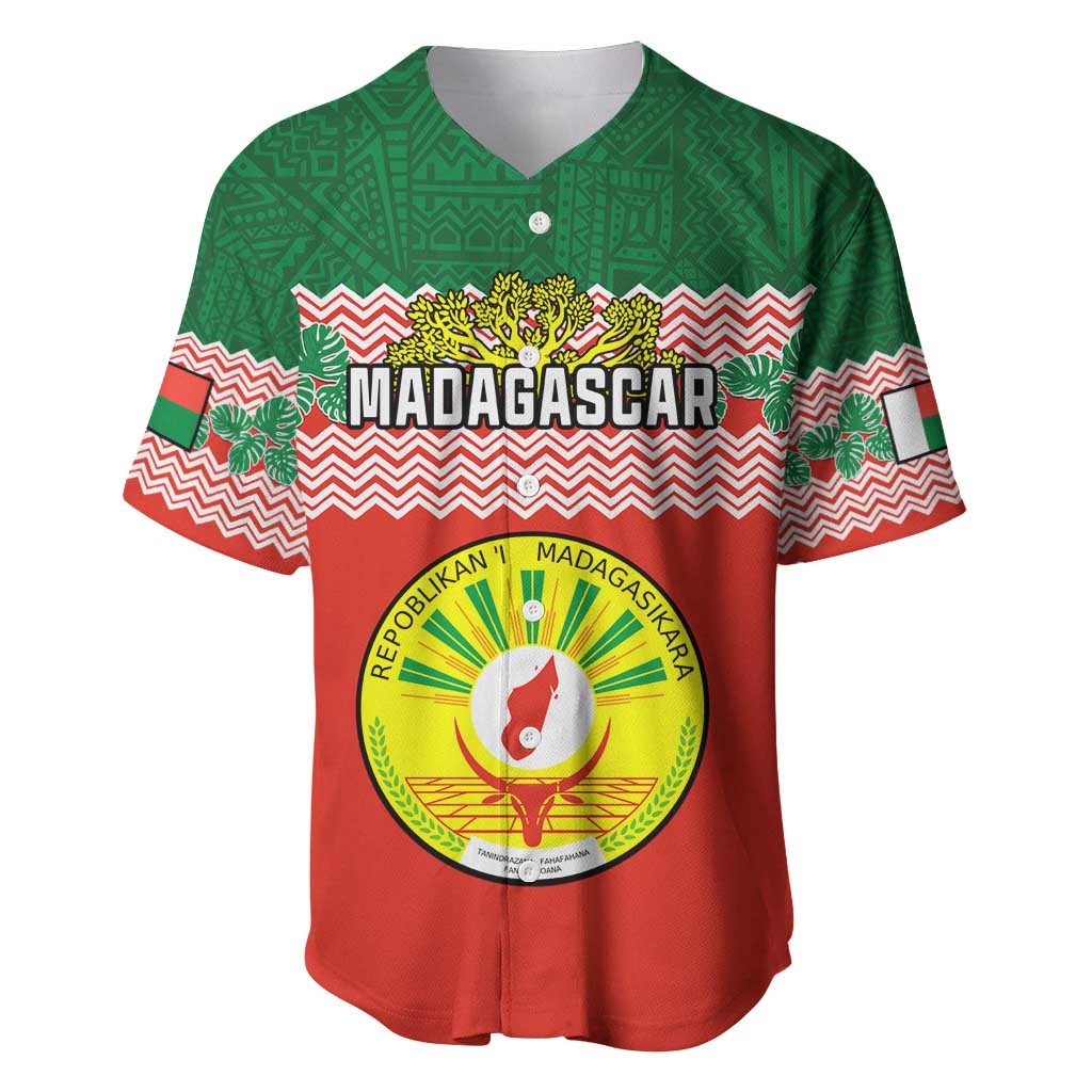 Personalized Madagascar Baseball Jersey with Madagasikara Seal and Baobab African Pattern