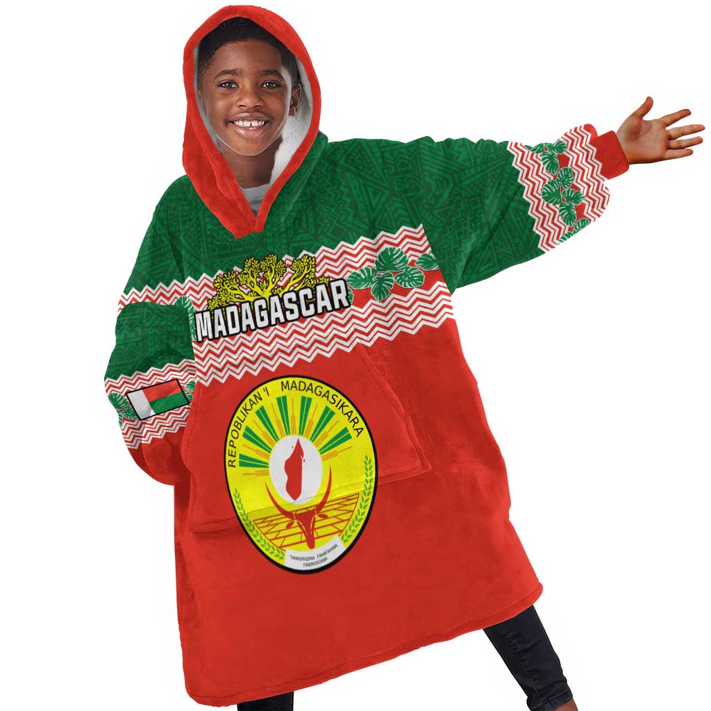 Personalized Madagascar KId Wearable Blanket Hoodie with Madagasikara Seal and Baobab African Pattern