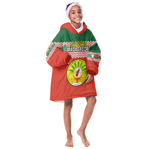 Personalized Madagascar KId Wearable Blanket Hoodie with Madagasikara Seal and Baobab African Pattern