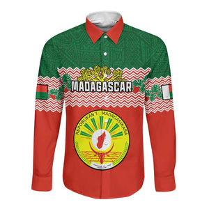 Personalized Madagascar Long Sleeve Button Shirt with Madagasikara Seal and Baobab African Pattern