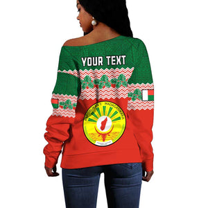 Personalized Madagascar Off Shoulder Sweater with Madagasikara Seal and Baobab African Pattern