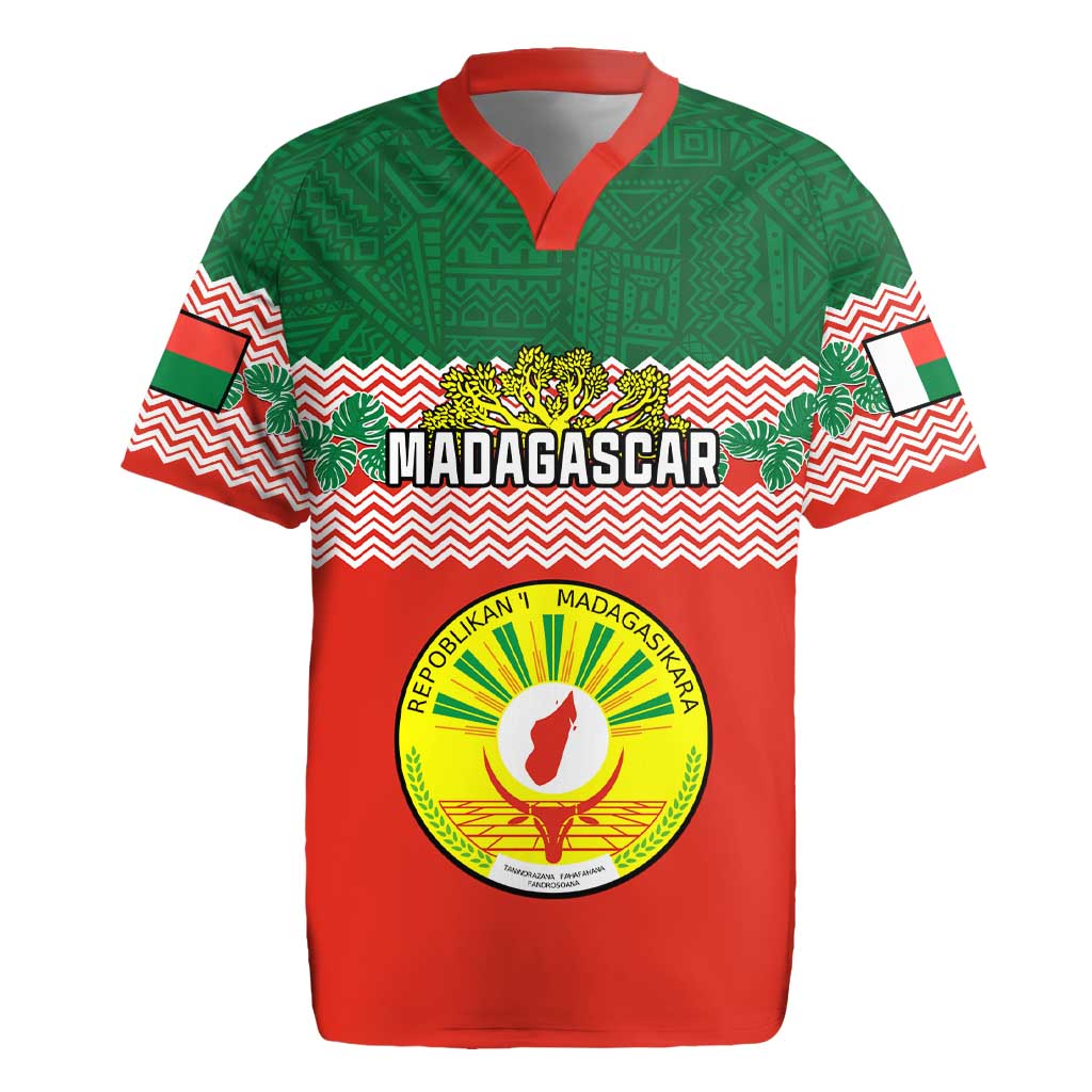 Personalized Madagascar Rugby Jersey with Madagasikara Seal and Baobab African Pattern