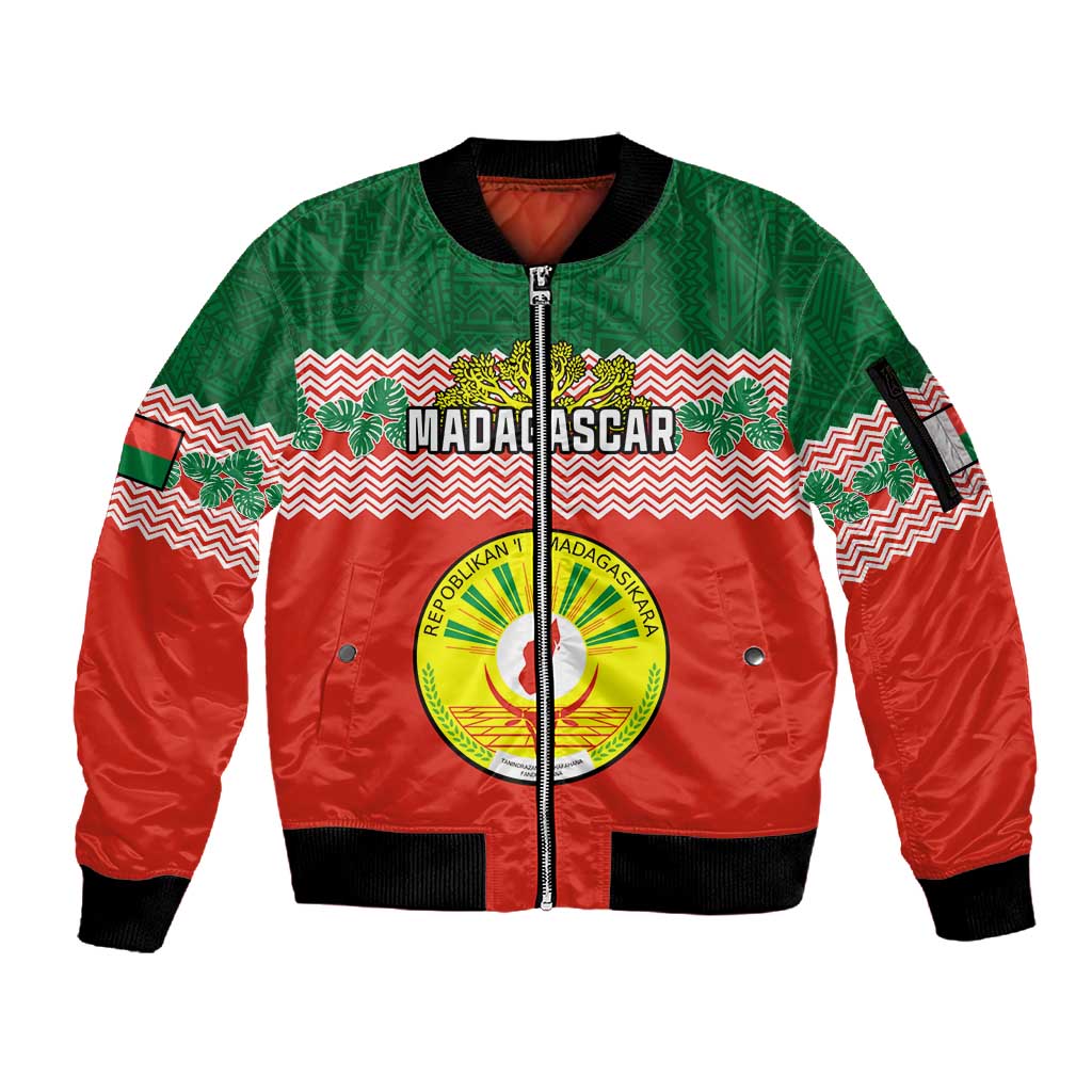 Personalized Madagascar Sleeve Zip Bomber Jacket with Madagasikara Seal and Baobab African Pattern