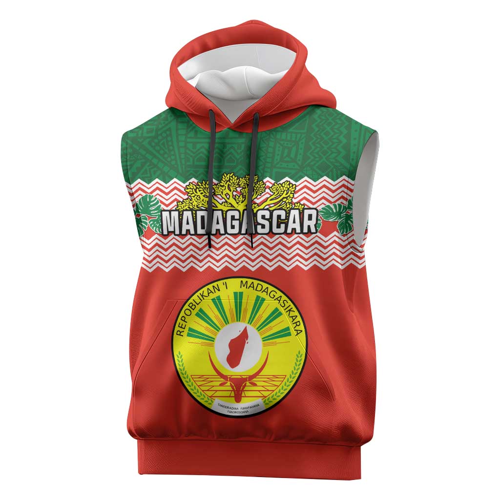 Personalized Madagascar Sleeveless Hoodie with Madagasikara Seal and Baobab African Pattern - African Pride