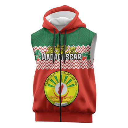 Personalized Madagascar Sleeveless Zip Hoodie with Madagasikara Seal and Baobab African Pattern - African Pride