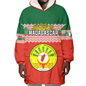 Personalized Madagascar Wearable Blanket Hoodie with Madagasikara Seal and Baobab African Pattern