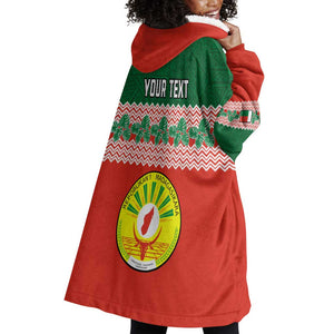 Personalized Madagascar Wearable Blanket Hoodie with Madagasikara Seal and Baobab African Pattern