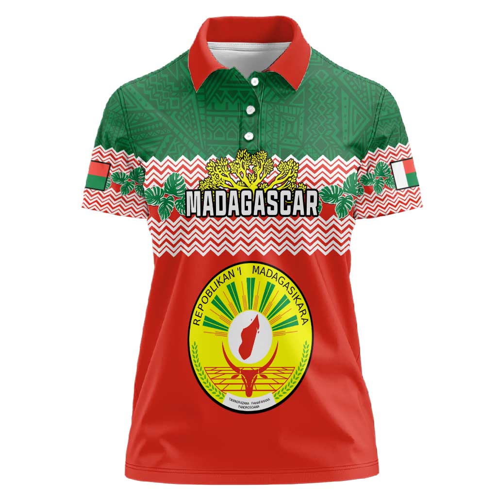 Personalized Madagascar Women Polo Shirt with Madagasikara Seal and Baobab African Pattern