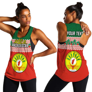 Personalized Madagascar Women Racerback Tank with Madagasikara Seal and Baobab African Pattern