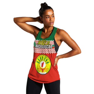 Personalized Madagascar Women Racerback Tank with Madagasikara Seal and Baobab African Pattern