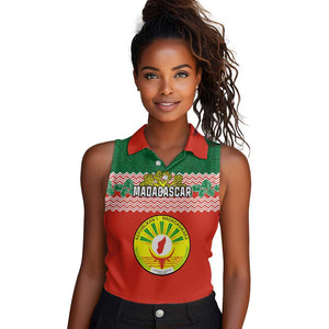 Personalized Madagascar Women Sleeveless Polo Shirt with Madagasikara Seal and Baobab African Pattern