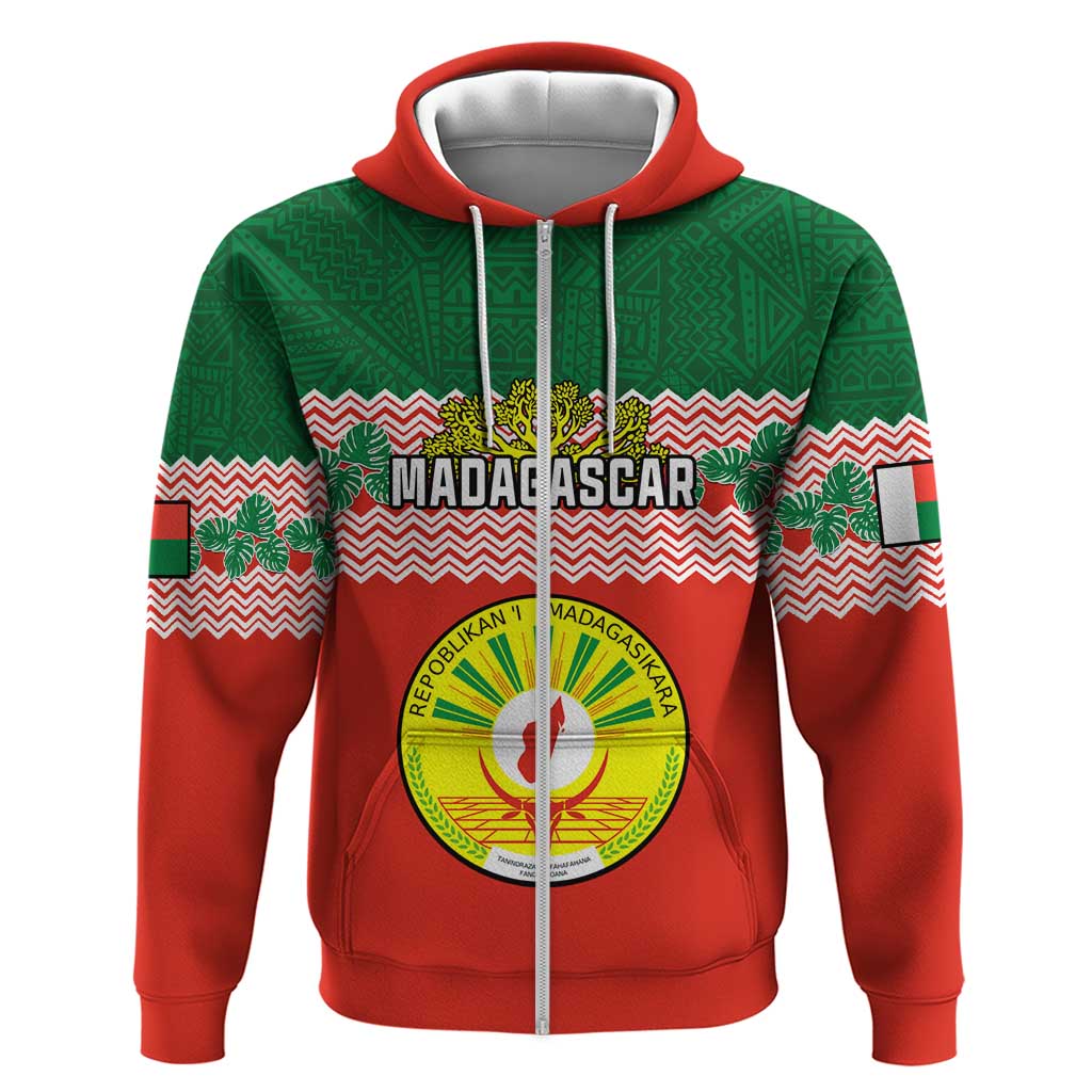 Personalized Madagascar Zip Hoodie with Madagasikara Seal and Baobab African Pattern