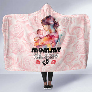 Happy Mother Day Hooded Blanket Mommy Est 2024