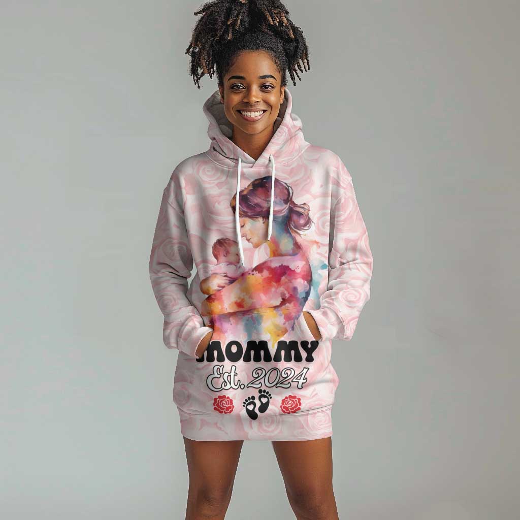 Happy Mother Day Hoodie Dress Mommy Est 2024