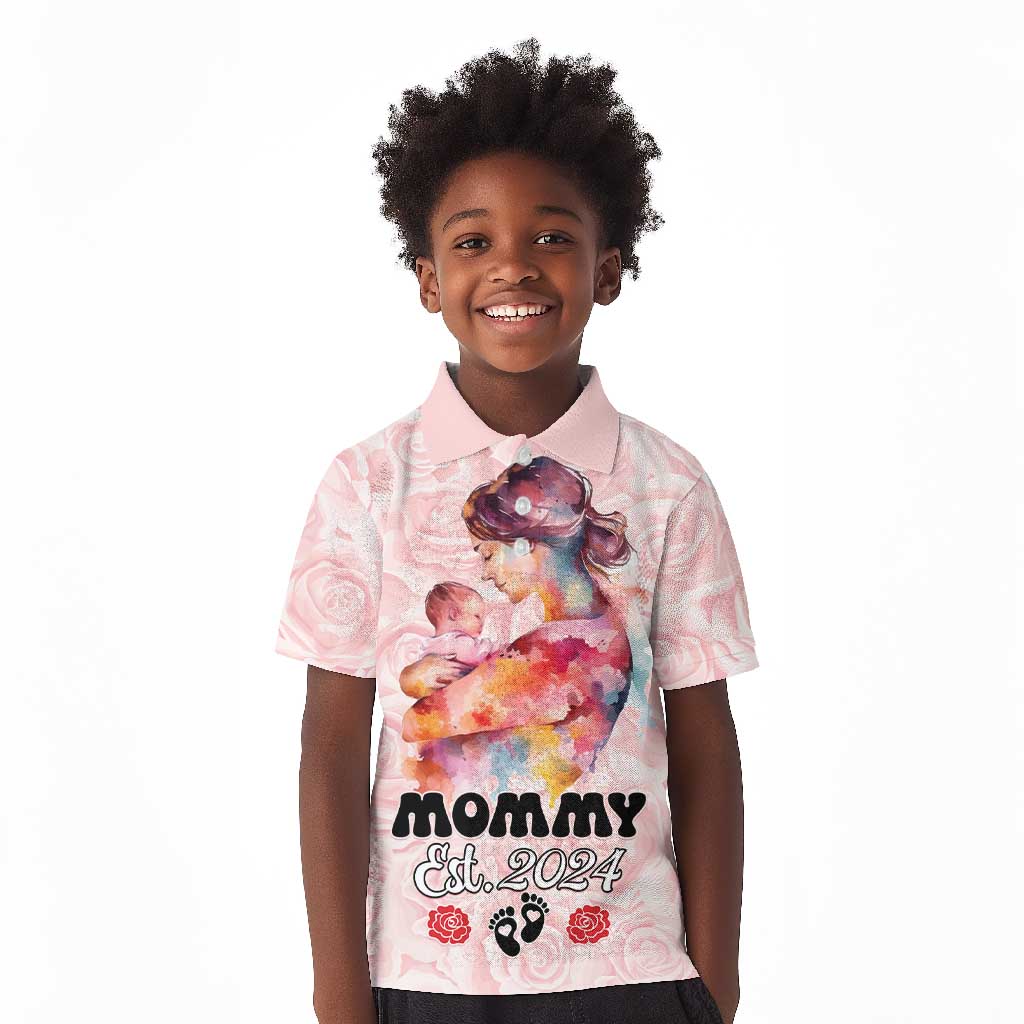Happy Mother Day Kid Polo Shirt Mommy Est 2024