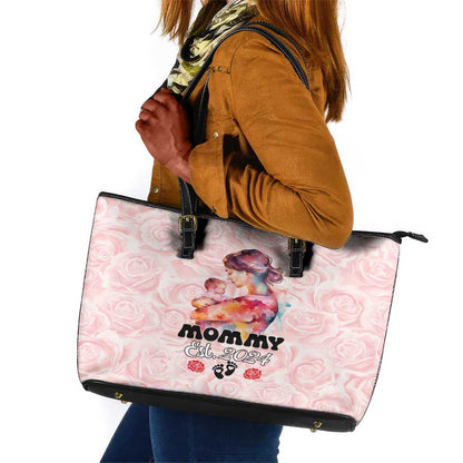 Happy Mother Day Leather Tote Bag Mommy Est 2024