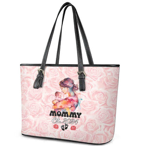 Happy Mother Day Leather Tote Bag Mommy Est 2024