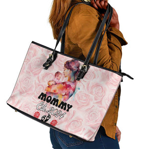 Happy Mother Day Leather Tote Bag Mommy Est 2024