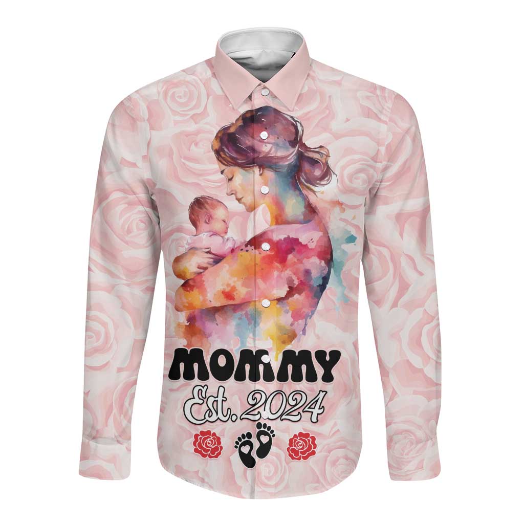 Happy Mother Day Long Sleeve Button Shirt Mommy Est 2024