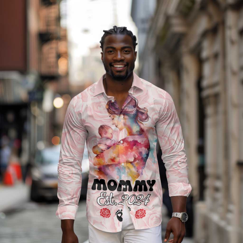Happy Mother Day Long Sleeve Button Shirt Mommy Est 2024