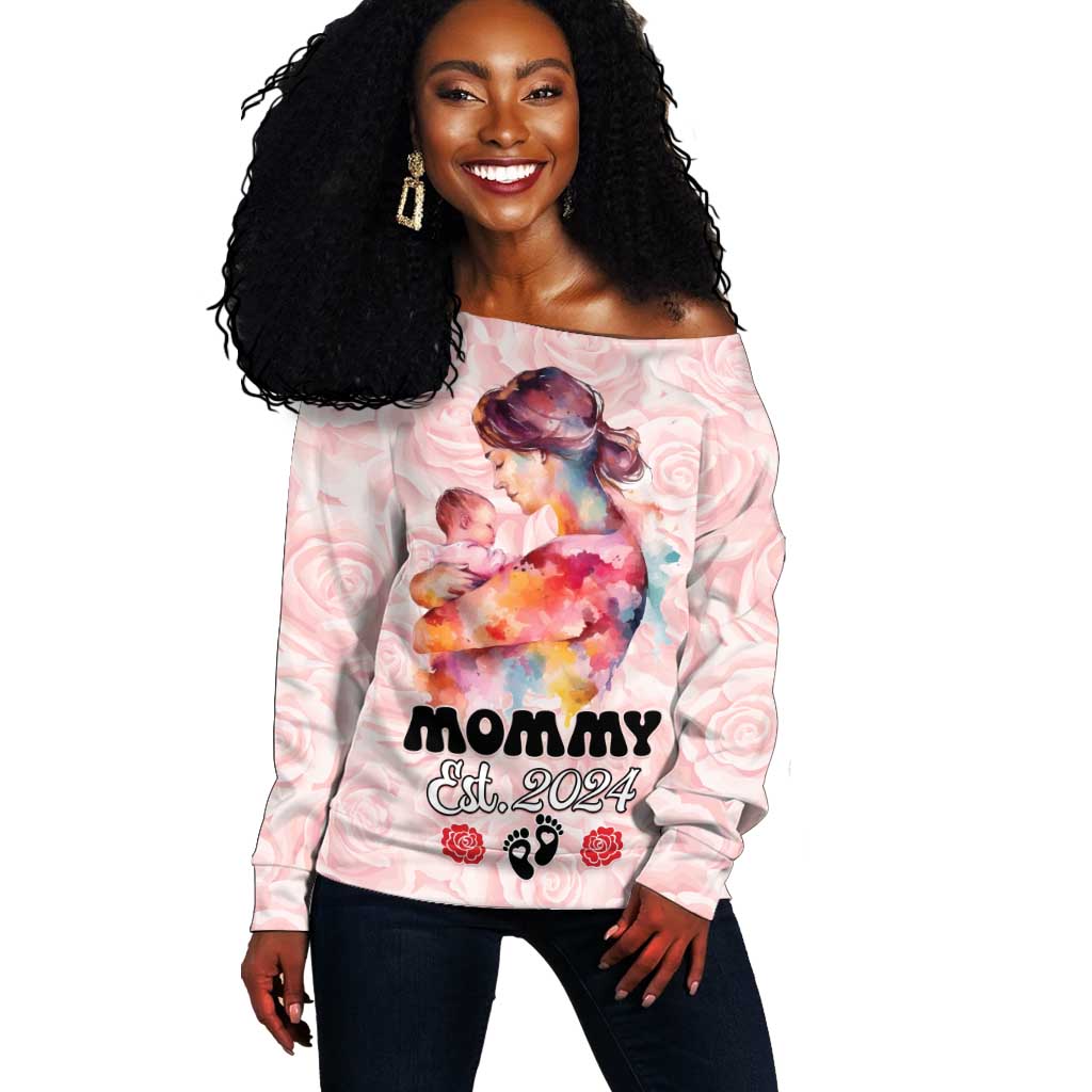 Happy Mother Day Off Shoulder Sweater Mommy Est 2024