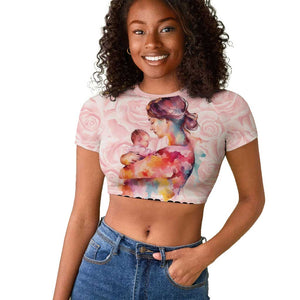 Happy Mother Day Raglan Cropped T shirt Mommy Est 2024