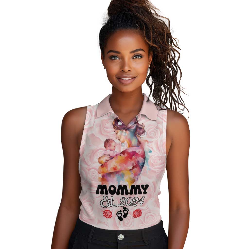 Happy Mother Day Women Sleeveless Polo Shirt Mommy Est 2024