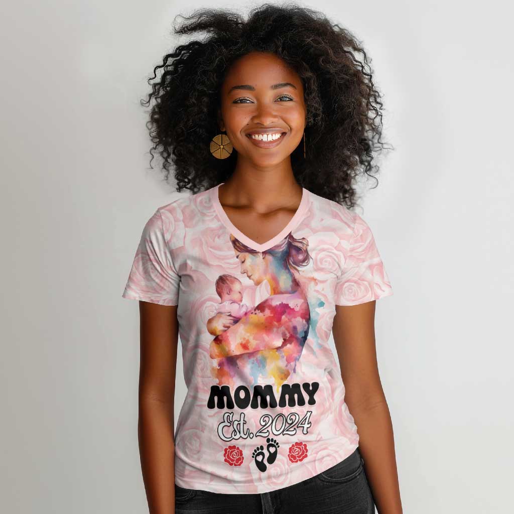 Happy Mother Day Women V-Neck T-Shirt Mommy Est 2024