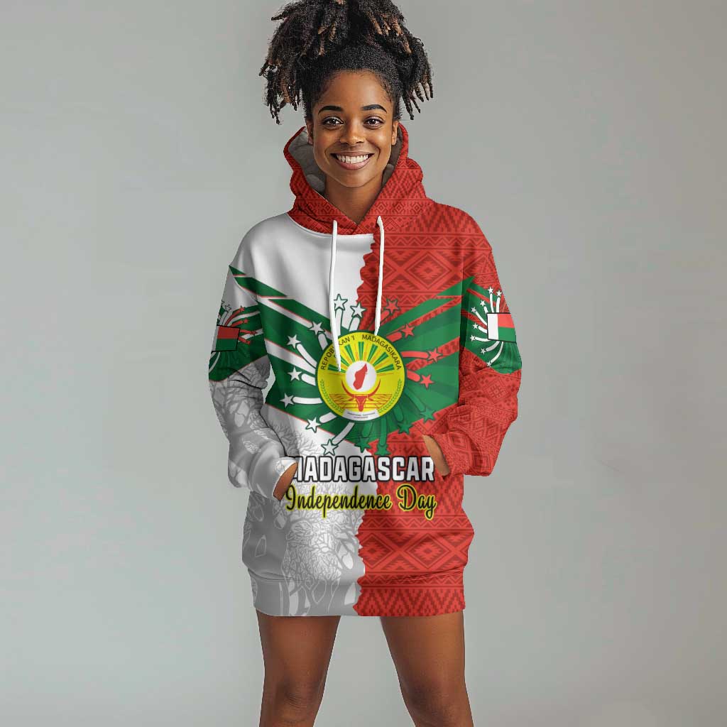 Personalized Madagascar Independence Day Hoodie Dress - 26 June, Baobab Mix African Pattern