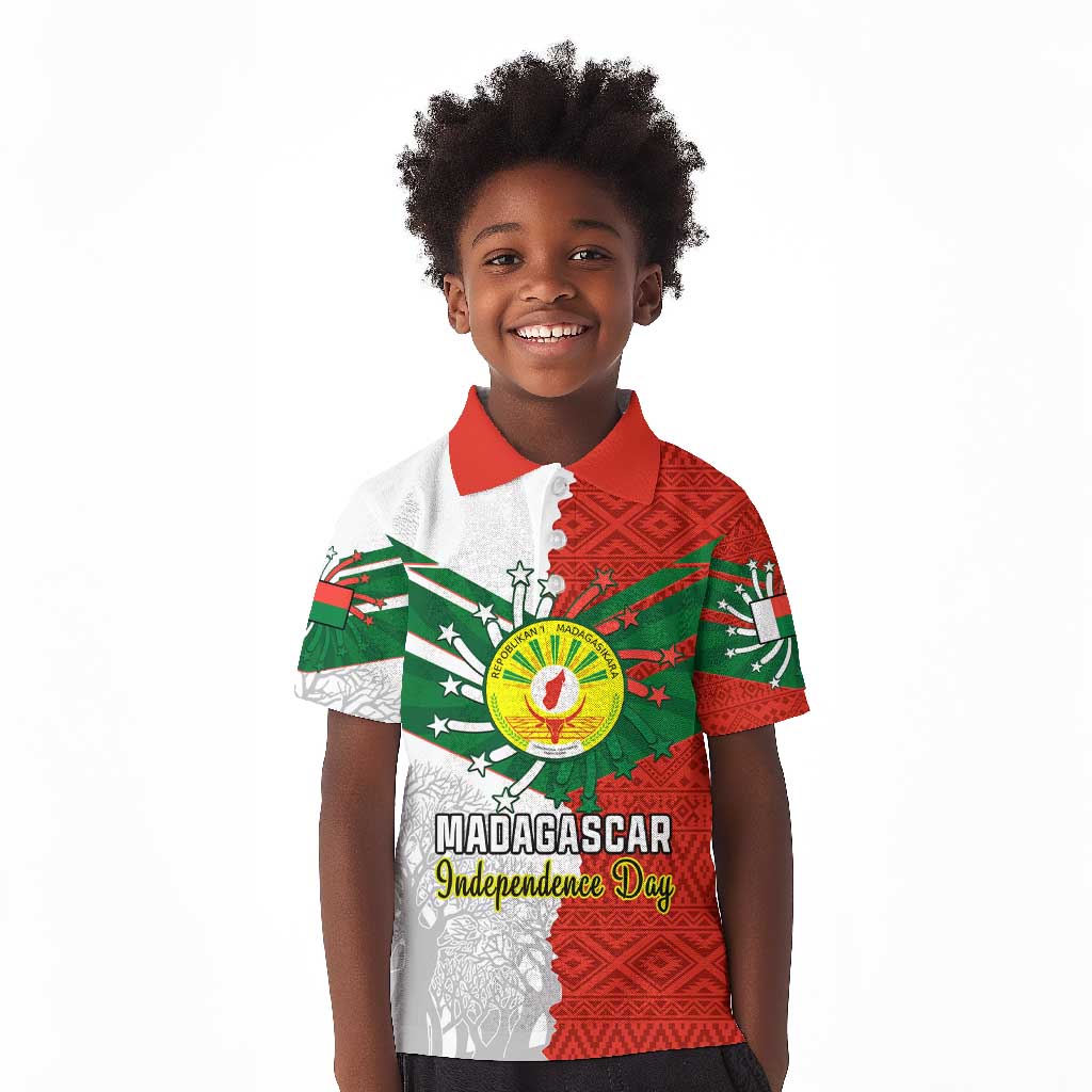 Personalized Madagascar Independence Day Kid Polo Shirt - 26 June, Baobab Mix African Pattern