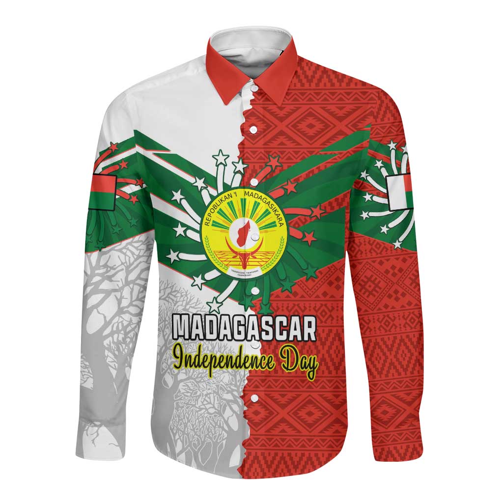 Personalized Madagascar Independence Day Long Sleeve Button Shirt - 26 June, Baobab Mix African Pattern