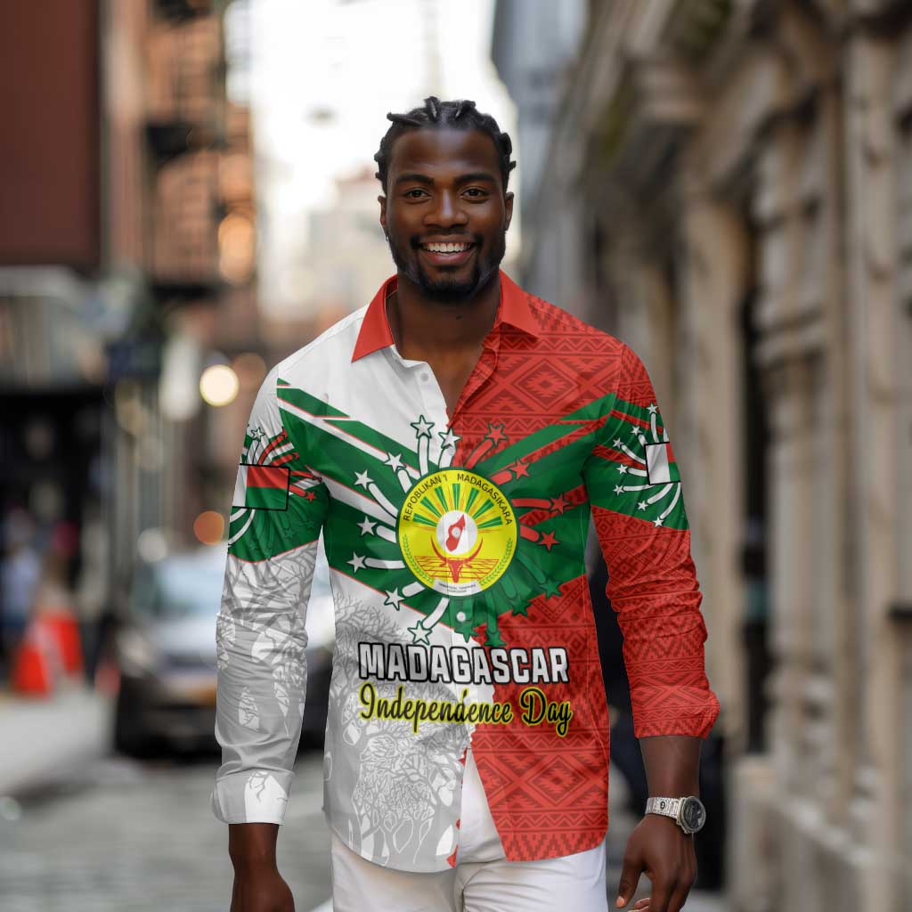 Personalized Madagascar Independence Day Long Sleeve Button Shirt - 26 June, Baobab Mix African Pattern