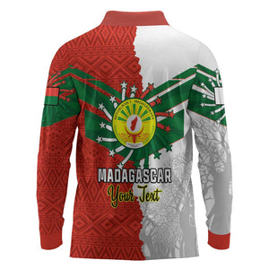 Personalized Madagascar Independence Day Long Sleeve Polo Shirt - 26 June, Baobab Mix African Pattern