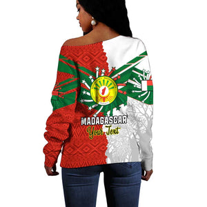 Personalized Madagascar Independence Day Off Shoulder Sweater - 26 June, Baobab Mix African Pattern