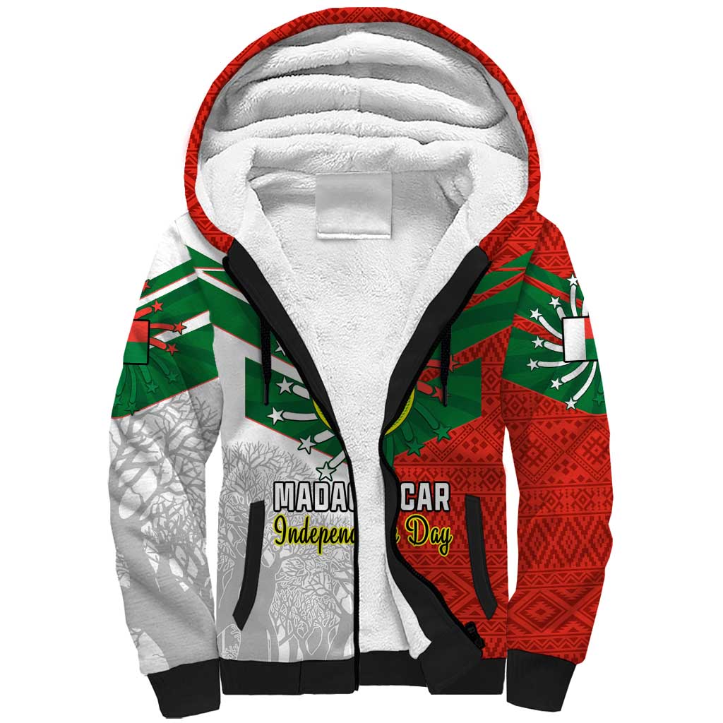 Personalized Madagascar Independence Day Sherpa Hoodie - 26 June, Baobab Mix African Pattern