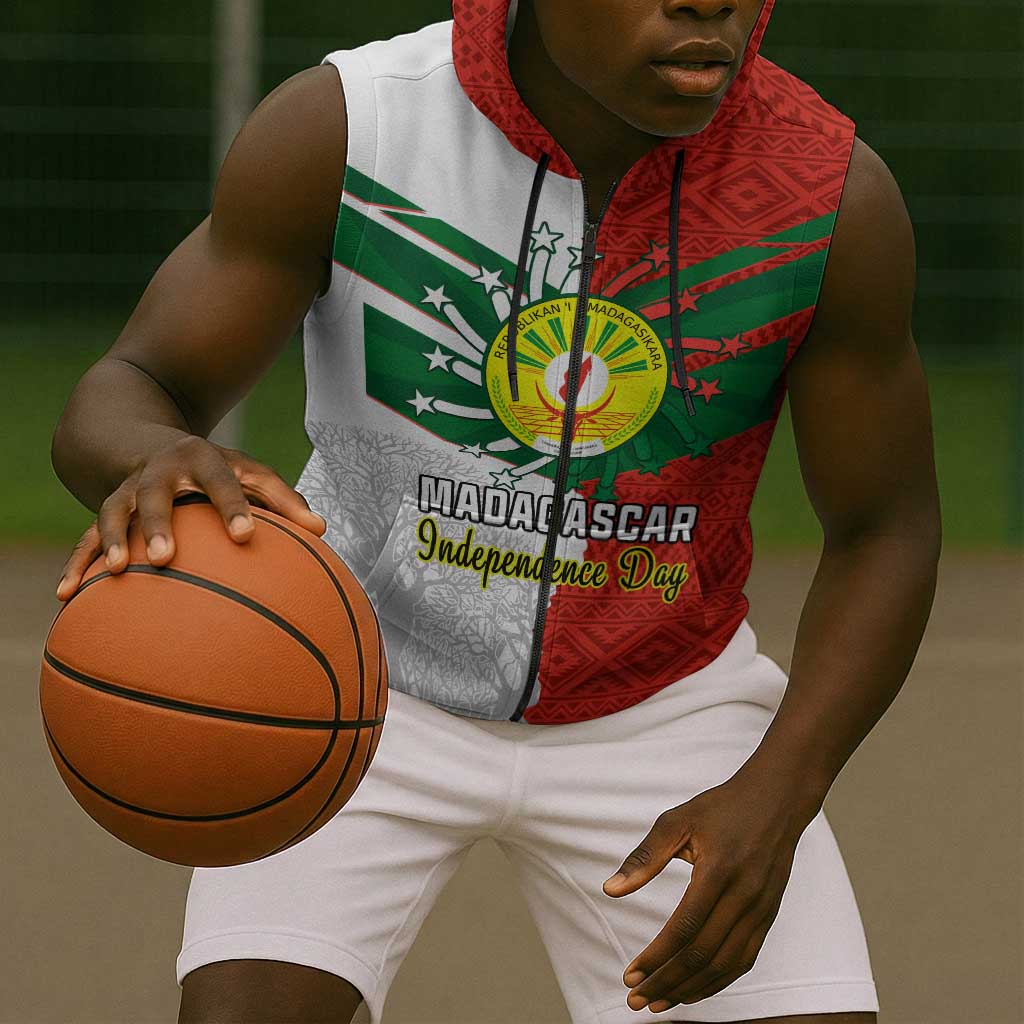 Personalized Madagascar Independence Day Sleeveless Zip Hoodie - 26 June, Baobab Mix African Pattern - African Pride