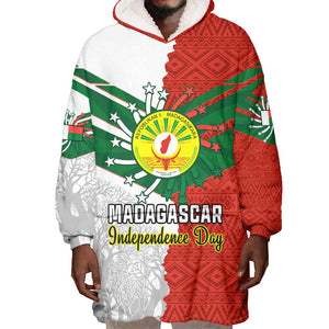 Personalized Madagascar Independence Day Wearable Blanket Hoodie - 26 June, Baobab Mix African Pattern