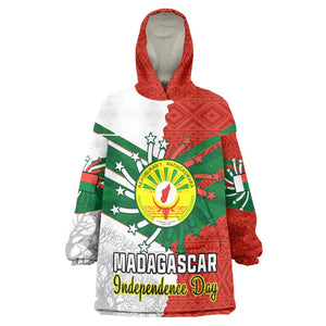 Personalized Madagascar Independence Day Wearable Blanket Hoodie - 26 June, Baobab Mix African Pattern