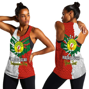 Personalized Madagascar Independence Day Women Racerback Tank - 26 June, Baobab Mix African Pattern