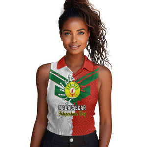 Personalized Madagascar Independence Day Women Sleeveless Polo Shirt - 26 June, Baobab Mix African Pattern