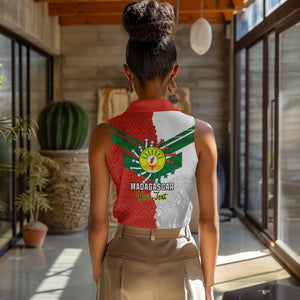 Personalized Madagascar Independence Day Women Sleeveless Polo Shirt - 26 June, Baobab Mix African Pattern