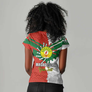 Personalized Madagascar Independence Day Women V-Neck T-Shirt - 26 June, Baobab Mix African Pattern