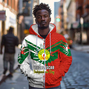 Personalized Madagascar Independence Day Zip Hoodie - 26 June, Baobab Mix African Pattern