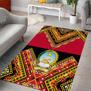 Angola Independence Day Area Rug with Coat of Arms and Samakaka Pattern