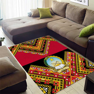 Angola Independence Day Area Rug with Coat of Arms and Samakaka Pattern