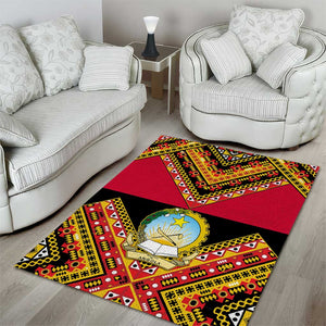 Angola Independence Day Area Rug with Coat of Arms and Samakaka Pattern